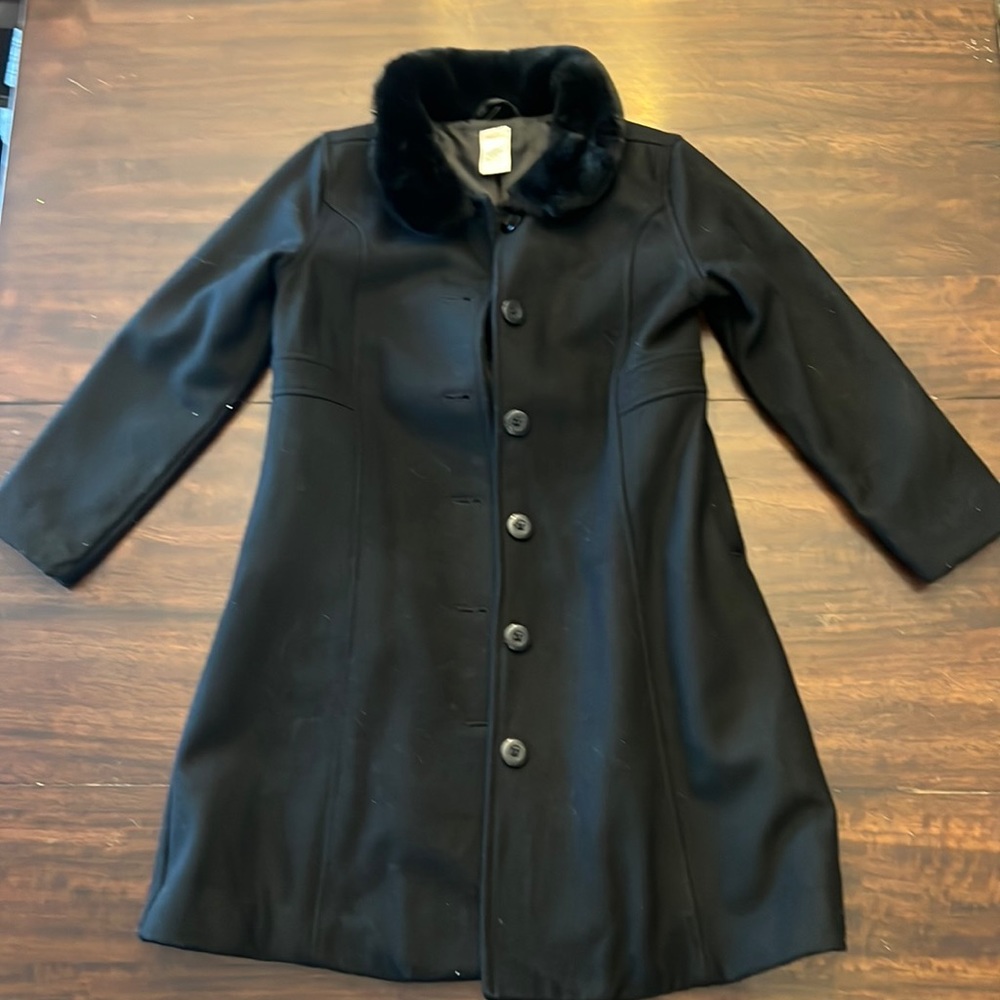 Gymboree black pea coat with fur trim size 7